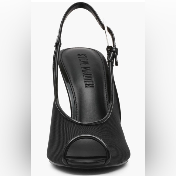 Steve Madden Elegant Black Mesh Slingback Heels Adjustable Strap Various Sizes - Picture 6 of 14